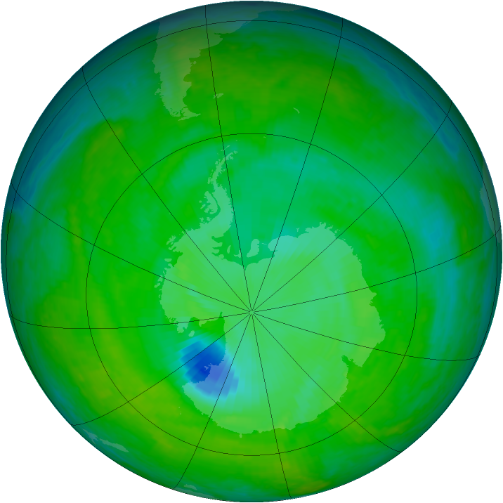 Antarctic ozone map for 08 December 2003